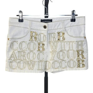 Roccobarocco Womens Embelished Embroidered Logo Shorts Size  6 White